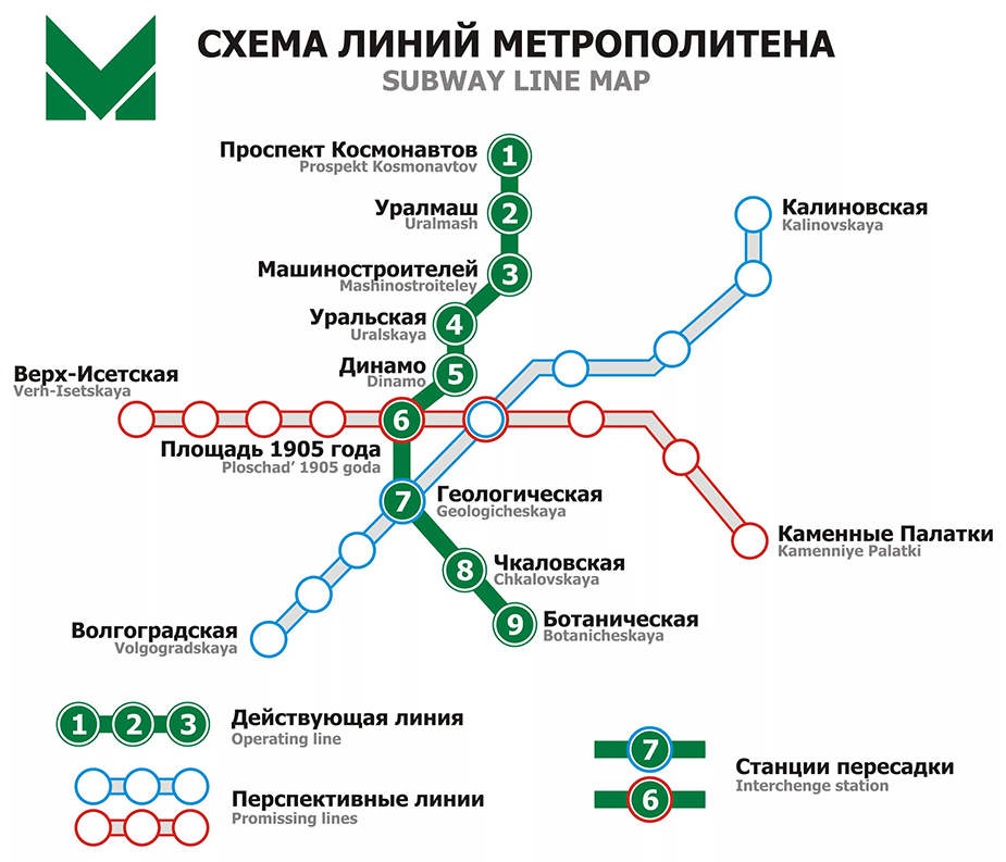 The metro map in Ekaterinburg