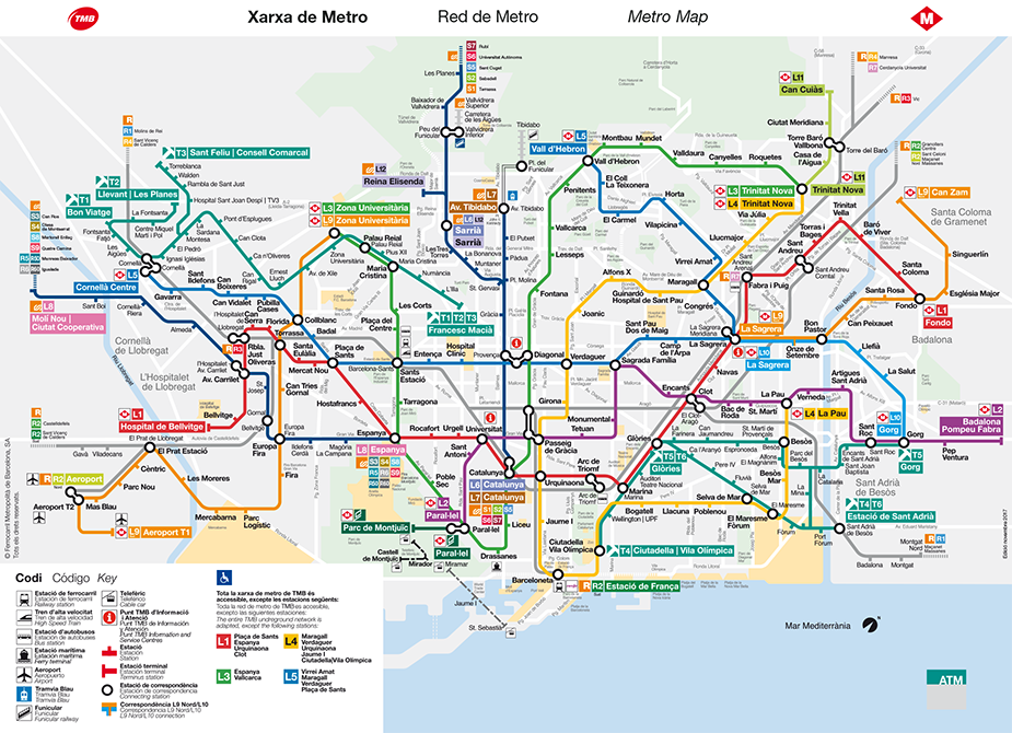 Карта метро Барселоны