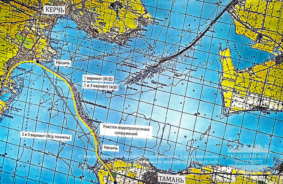 Схема тоннеля через Керченский пролив