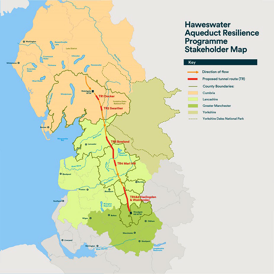 Карта расположения трубопровода от водохранилища Хосуотер